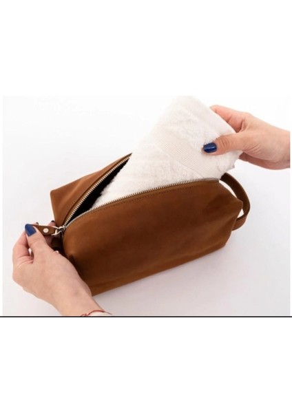 Hakiki Deri Taba Seyahat Makyaj Organizeri