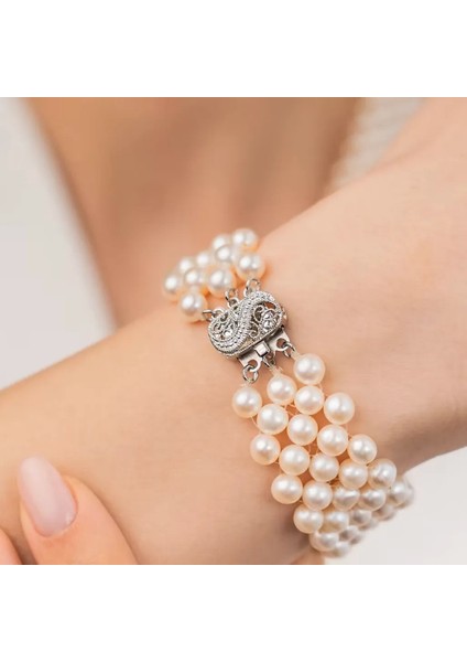 5 Sıralı Örgü Inci Bileklik