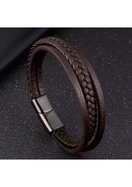 Kahverengi Deri Erkek Bileklik – Titanyum Çelik Manyetik Kilitli 31833B14D4 indirimleri
