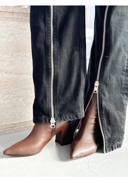 Nysea Kadın Topuklu Streç Bot Kahverengi Mat Deri modelleri