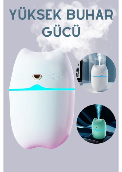 Kedi Tasarımlı LED Hava - Oda- Araç Nemlendirici Buhar Makinesi Sessiz Aroma Difüzör Çok Fonksiyonlu modelleri