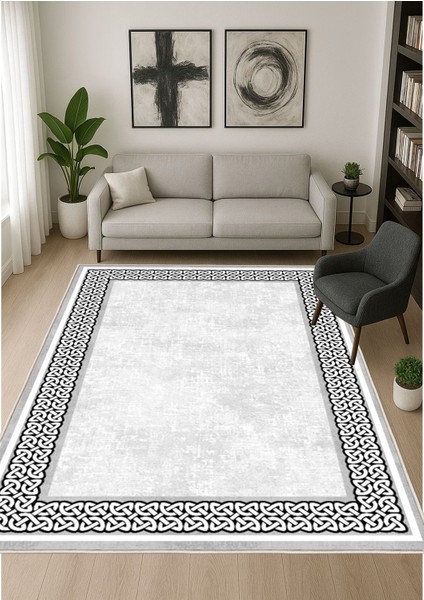 Gri Dijital Baskı Salon Halısı Kaymaz Tabanlı Yıkanabilir Halı Yolluk