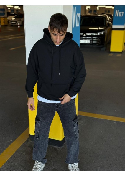 Unisex Oversize Kapüşonlu Kanguru Cepli Kordonlu Sweatshirt