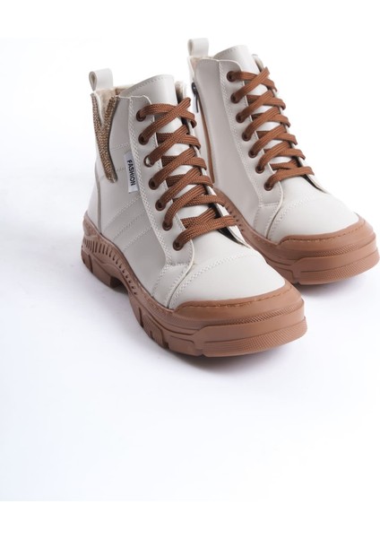 Amber Bağcıklı Fermuarlı Ortopedik Taban Kadın Bot Ctt - Krem indirimleri