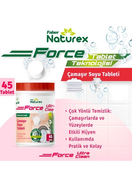 Force Ultra Clean - Bitkisel Esaslı Çamaşır Suyu Tableti 45 Tablet