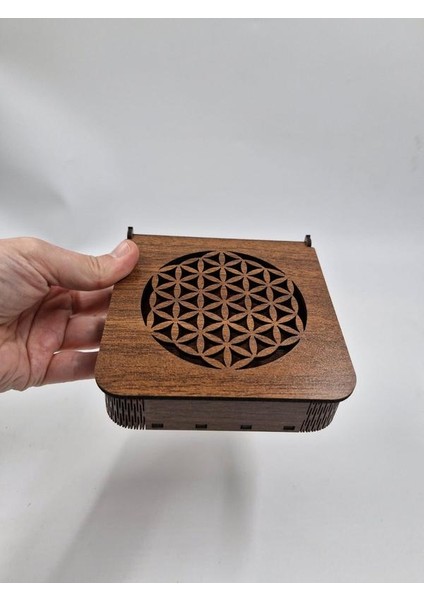 Ahşap Dekoratif Kutu 12 cm x 12 cm x 3 cm No2