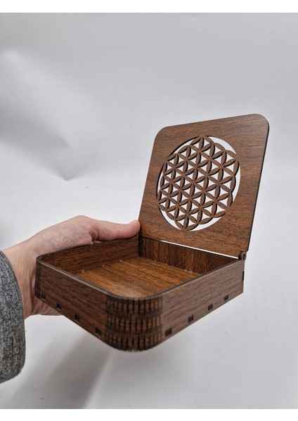 Ahşap Dekoratif Kutu 12 cm x 12 cm x 3 cm No2