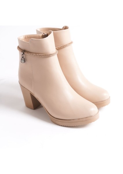 Arıa Fermuarlı Ortopedik Taban Taşlı Topuklu Kadın Bot Ctt - Ten fırsatları