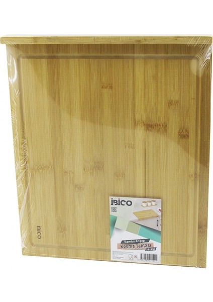 38X45CM Ahşap Bambu Kesim Panosu - Kesme Tahtası Tezgah Üstü Kanallı - Kenar Destekli (4887)