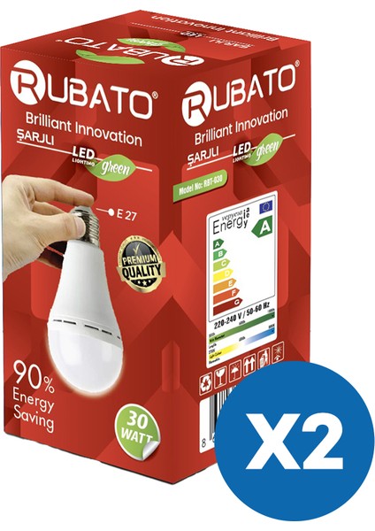 Şarjlı 30W LED Ampul (2'li Paket)