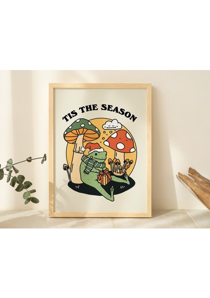 Şenlikli Kurbağa Mantar Baskısı, Retro Tatil Dekoru, Mevsim Bu, 70'ler Noel Duvar Dekoru fiyatları