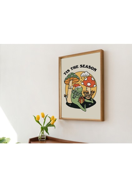 Şenlikli Kurbağa Mantar Baskısı, Retro Tatil Dekoru, Mevsim Bu, 70'ler Noel Duvar Dekoru indirimleri