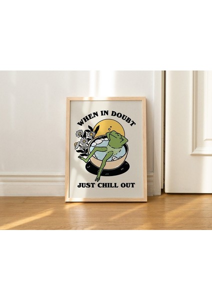 Çerçeveli Retro Kurbağa Duvar Baskısı, Rahatlatıcı Söz, Vintage Kurbağa, Retro Çiçek Illüstrasyonu, Onay Baskıları
