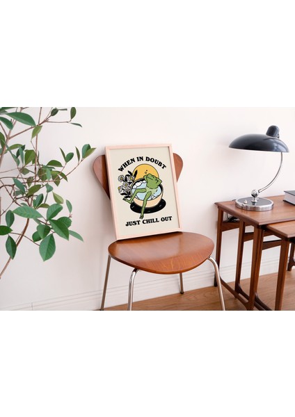 Çerçeveli Retro Kurbağa Duvar Baskısı, Rahatlatıcı Söz, Vintage Kurbağa, Retro Çiçek Illüstrasyonu, Onay Baskıları fırsatları