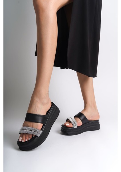 Sarah Düz Topuklu Taşlı Şeritli Kalın ve Ortopedik Taban Kadın Terlik Cst - Siyah fiyatları