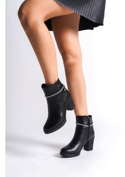 Arıa Fermuarlı Ortopedik Taban Taşlı Topuklu Kadın Bot Cst - Siyah fiyatları
