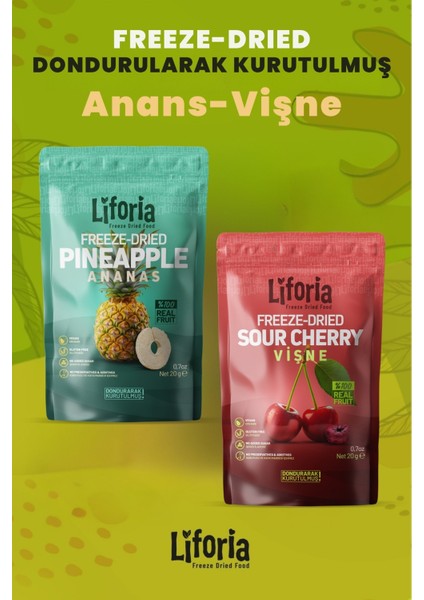 2’li Dondurularak Kurutulmuş Kuru Meyve - Sağlıklı Atıştırmalık - Ananas ve Vişne Kurusu Freeze Dried