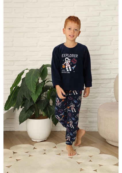 Yeni Stil Sonbahar/kış Erkek Çocuk Uzay Figür Astronot Desen Polar Pijama Takımı 4565