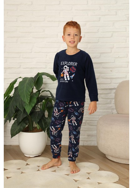 Yeni Stil Sonbahar/kış Erkek Çocuk Uzay Figür Astronot Desen Polar Pijama Takımı 4565 modelleri