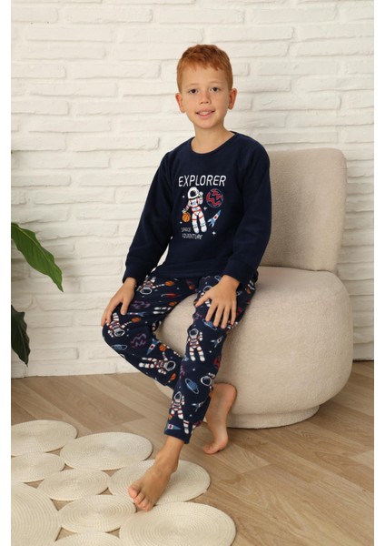 Yeni Stil Sonbahar/kış Erkek Çocuk Uzay Figür Astronot Desen Polar Pijama Takımı 4565 indirimleri