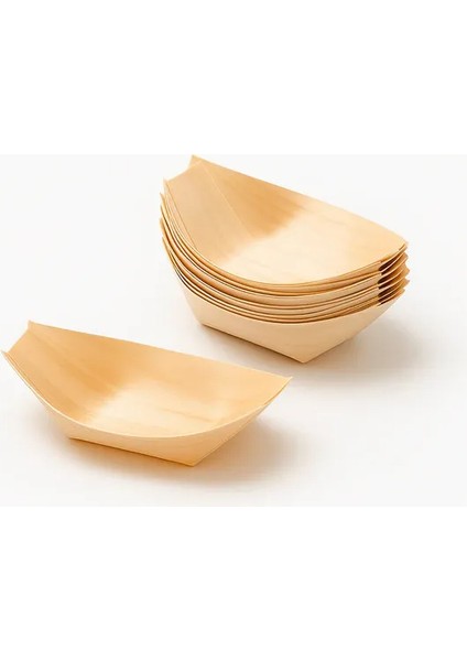 Tahta Kayık Tabak (10 Adet) 11,5cm modelleri