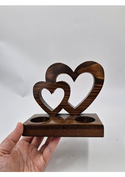 Ahşap Dekoratif Kalpli Mumluk Tealight Mum Uyumlu 2 Adet Pilli Mum Dahil fiyatları