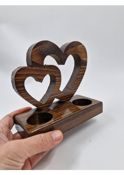 Ahşap Dekoratif Kalpli Mumluk Tealight Mum Uyumlu 2 Adet Pilli Mum Dahil modelleri