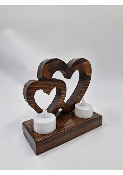 Ahşap Dekoratif Kalpli Mumluk Tealight Mum Uyumlu 2 Adet Pilli Mum Dahil fırsatları