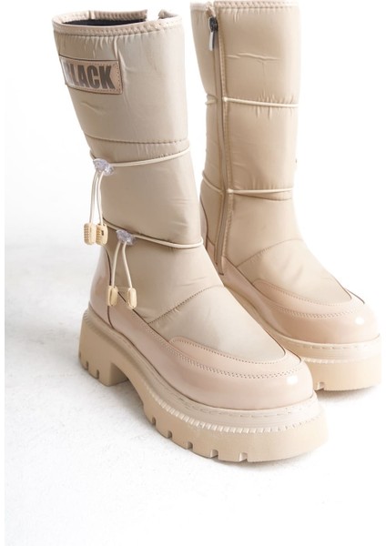 Lucy Lastikli Fermuarlı Paraşüt Kumaş Rugan Kadın Bot Ckt - Krem indirimleri