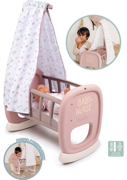 7600220373 Smoby Baby Nurse Oyuncak Bebek Için Sallanan Beşik Oyun Seti +18 Ay
