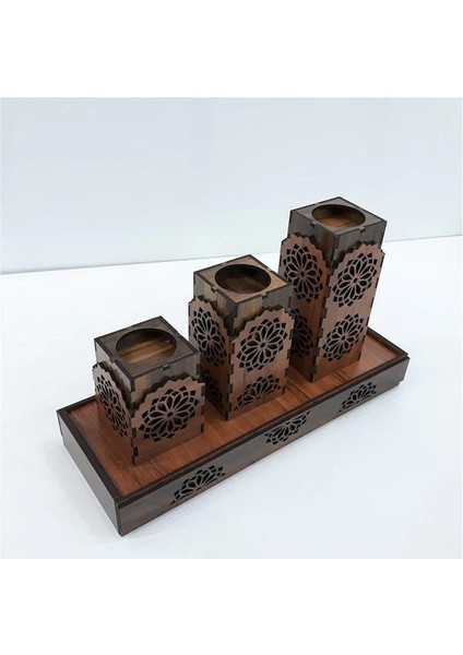Ahşap Dekoratif Üçlü Mumluk Tealight Mum Uyumlu indirimleri