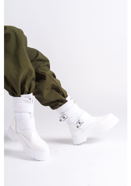 Elısa Cırt Cırtlı Paraşüt Kumaş Rugan Kadın Bot Rbt - Beyaz