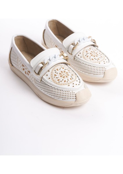 Lızy Bağcıksız Ortopedik Rahat Taban Çiçek Desenli Kadın Babet Ayakkabı Ckt - Beyaz fırsatları