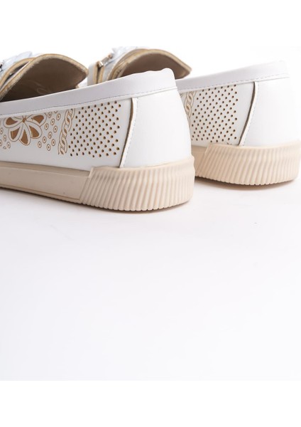 Lızy Bağcıksız Ortopedik Rahat Taban Çiçek Desenli Kadın Babet Ayakkabı Ckt - Beyaz indirimleri