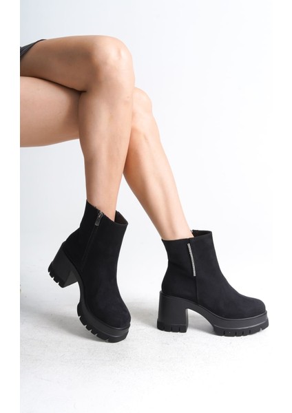 Lısse Fermuarlı Ortopedik Taban Kalın Topuklu Süet Kadın Bot Sst - Siyah fiyatları