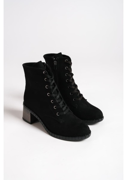 Dıana Bağcıklı Fermuarlı Ortopedik Taban Topuklu Süet Kadın Bot Sst - Siyah fırsatları