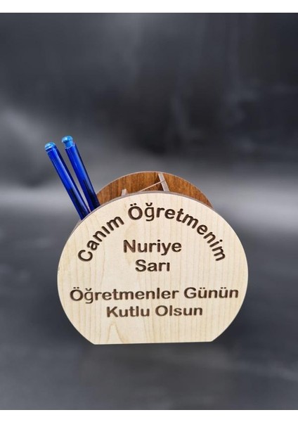 Ahşap Öğretmenler Günü Hediyesi Masaüstü Dört Gözlü Kalemlik Organizer (Yazı Özelleştirilebilir) modelleri