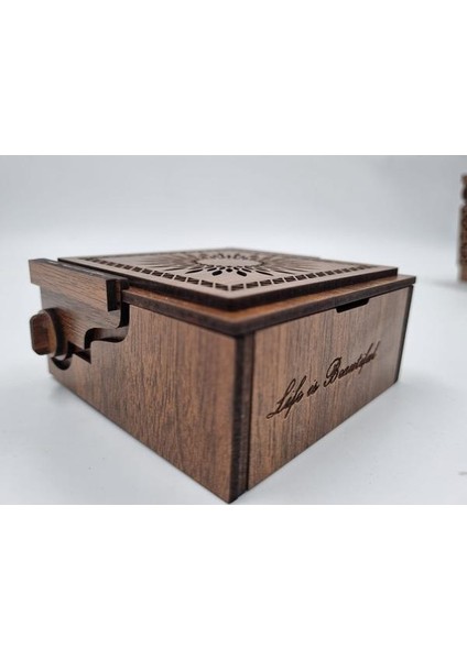 Ahşap Dekoratif Kutu Ceviz Desenli 9 cm x 9 cm x 4 cm fiyatları