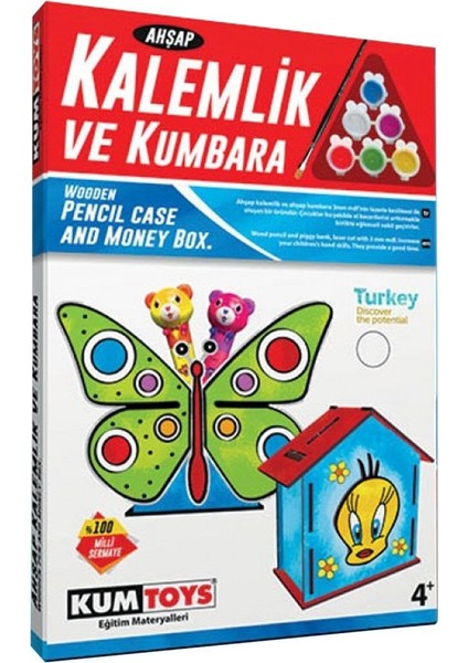 5304 Ahşap Kalemlik ve Kumbara Seti