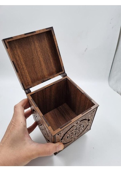 Ahşap Dekoratif Kutu Ceviz Desenli 11 cm x 11 cm x 12 cm