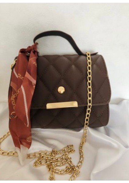 Kadın Fularlı Kapitone Desen El ve Omuz Çanta