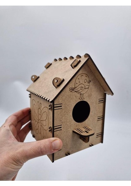 10 Adet Desenli Ahşap Kuş Yuvası Evi Boyanabilir (Etkkinlik Için) 16 cm x 13 cm x 12 cm