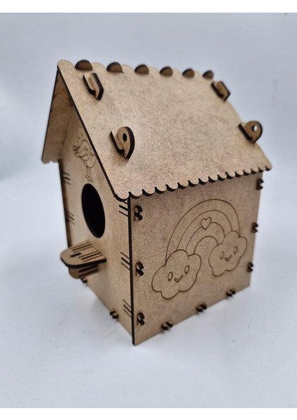 10 Adet Desenli Ahşap Kuş Yuvası Evi Boyanabilir (Etkkinlik Için) 16 cm x 13 cm x 12 cm