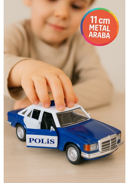 Metal Çek Bırak Taksi Polis Arabası ve Trafik Işığı 3 Lü Set Açılır Kapı Yumuşak Lastik 11 cm fiyatları