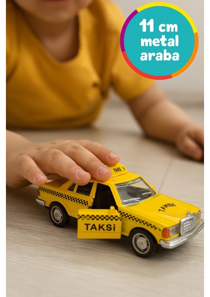 Metal Çek Bırak Taksi Polis Arabası ve Trafik Işığı 3 Lü Set Açılır Kapı Yumuşak Lastik 11 cm modelleri
