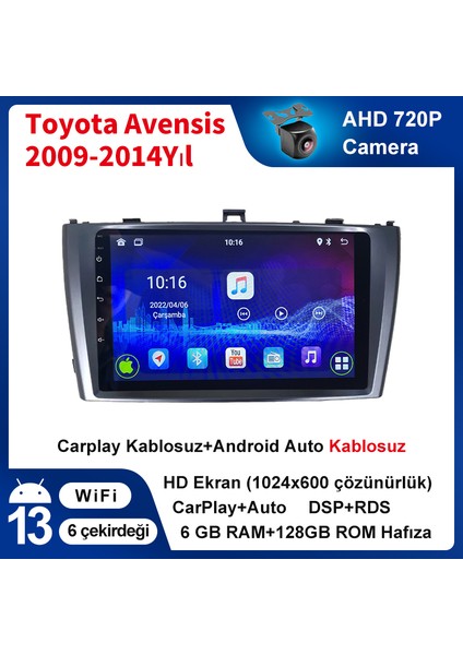 Toyota Avensi（ 2002-2008 Yıl）6GB Ram 128GB Rom Android Multimedya Sürüm 14 Kablosuz Carplay Navigasyon 9 Inç Ekran