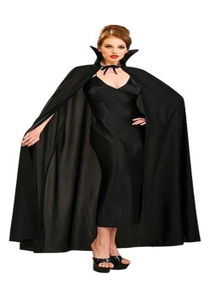 Siyah Renk Yakalı Halloween Pelerini 120 cm