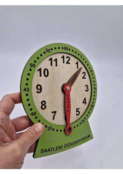 Ahşap Saatleri Öğreniyorum Montessori Eğitici Oyuncak Yeşil Renk 19 cm x 15 cm modelleri
