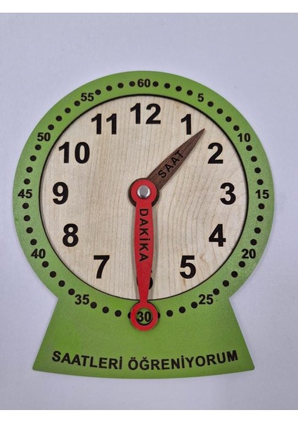 Ahşap Saatleri Öğreniyorum Montessori Eğitici Oyuncak Yeşil Renk 19 cm x 15 cm indirimleri