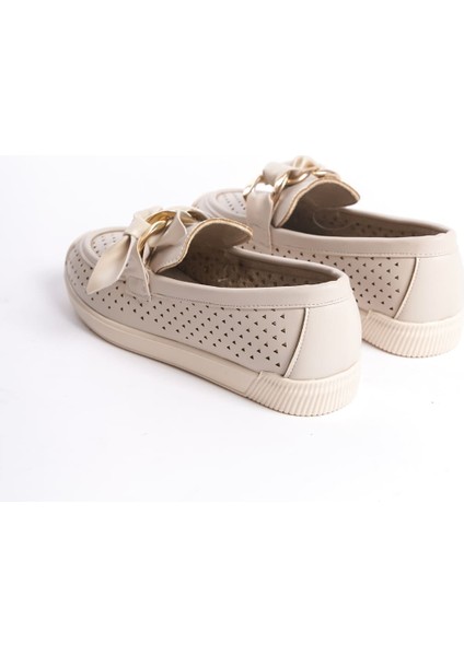 Lydıa Bağcıksız Ortopedik Rahat Taban Kalp Desenli Kadın Babet Ayakkabı Ckt - Krem indirimleri